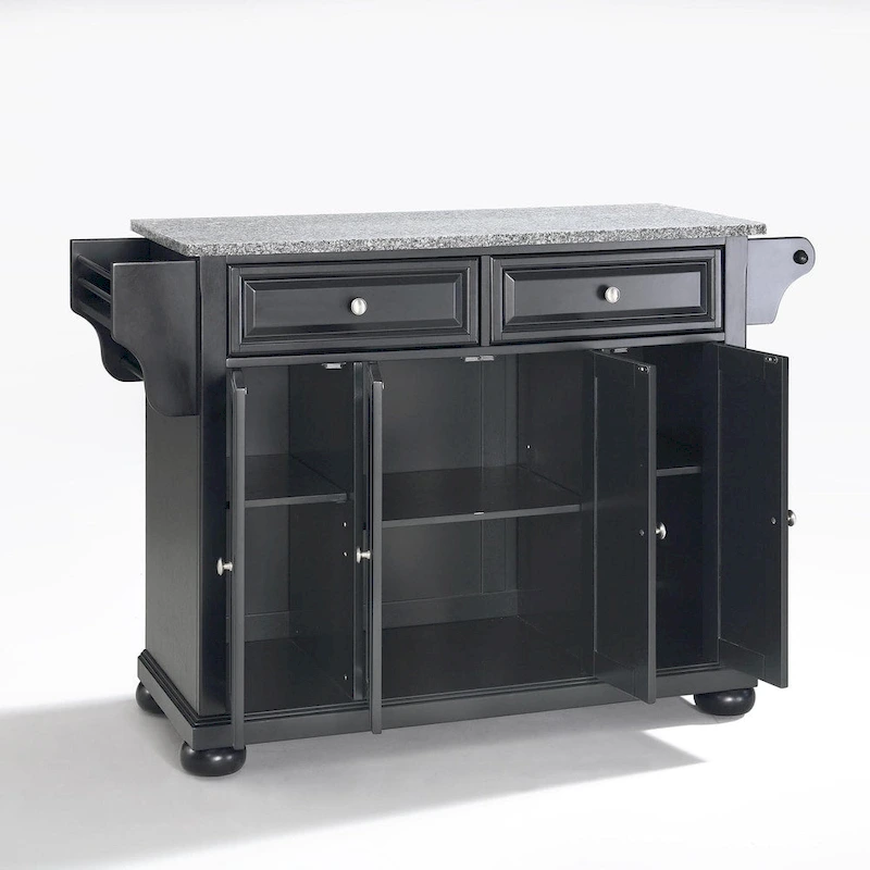 Crosley Alexandria Solid Granite Top Kitchen Island in Black Finish - 51.5 W x 18 D x 34 H