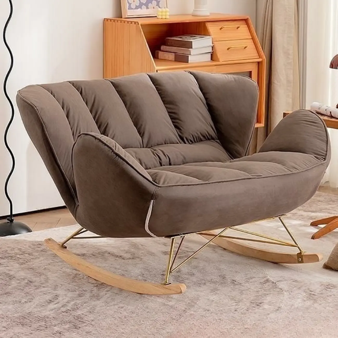 Living Room Upholstered Rocking Chair with Cushion