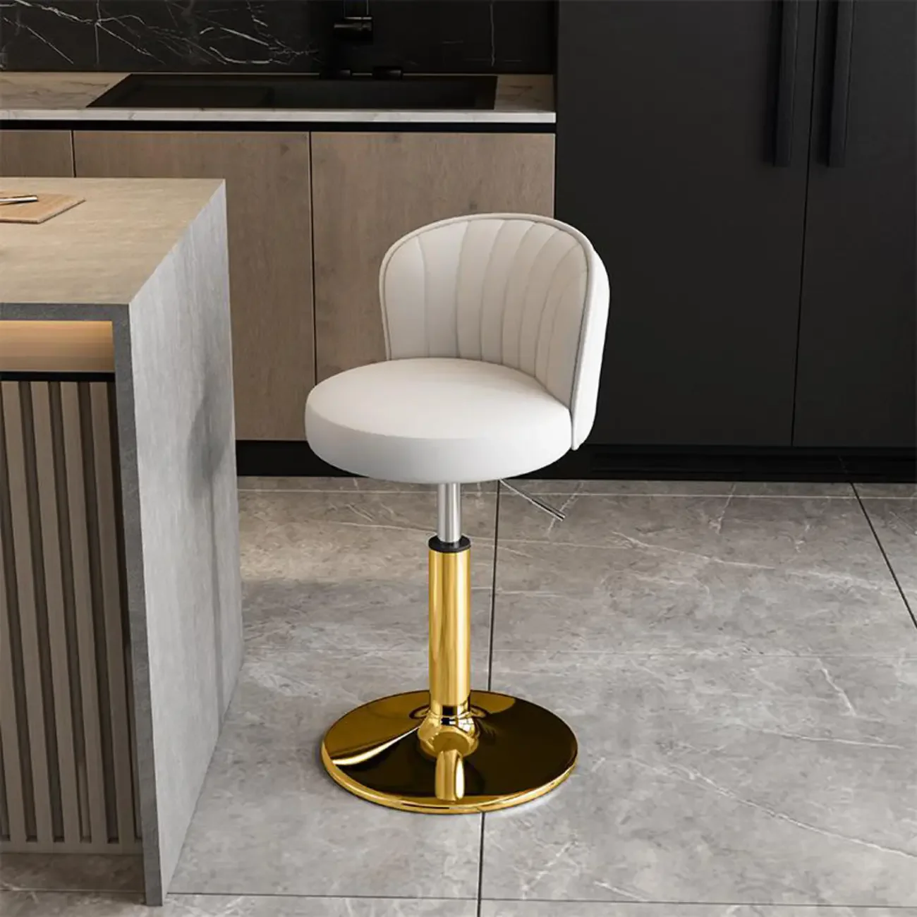 Modern Leather Adjustable Swivel Bar Stools with Back