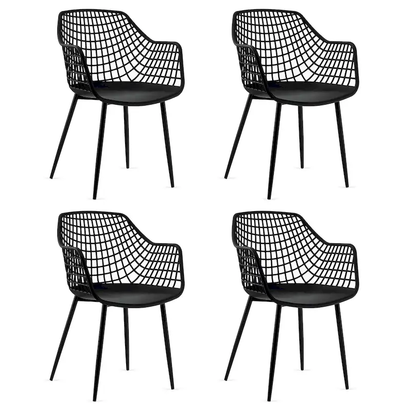 Modern Dining Chair Set of 4 Plastic Shell Hollow withMetal