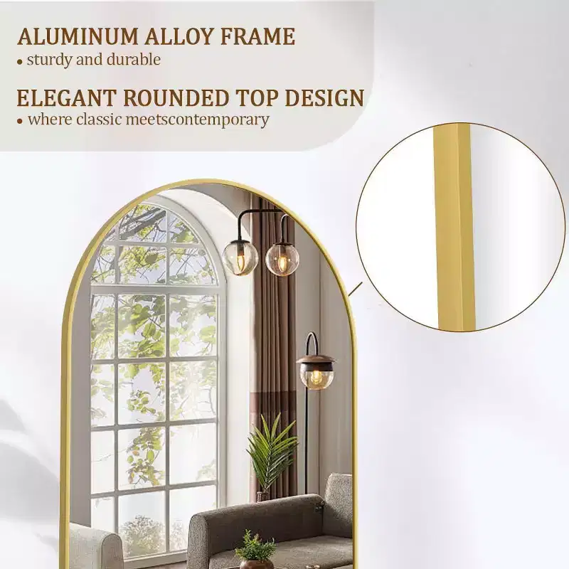 64x21 Full Length Mirror, Wall Mirrors Hanging or Leaning Arched-Top Full Body Mirror with Stand for Bedroom, Dressing Room, Gold