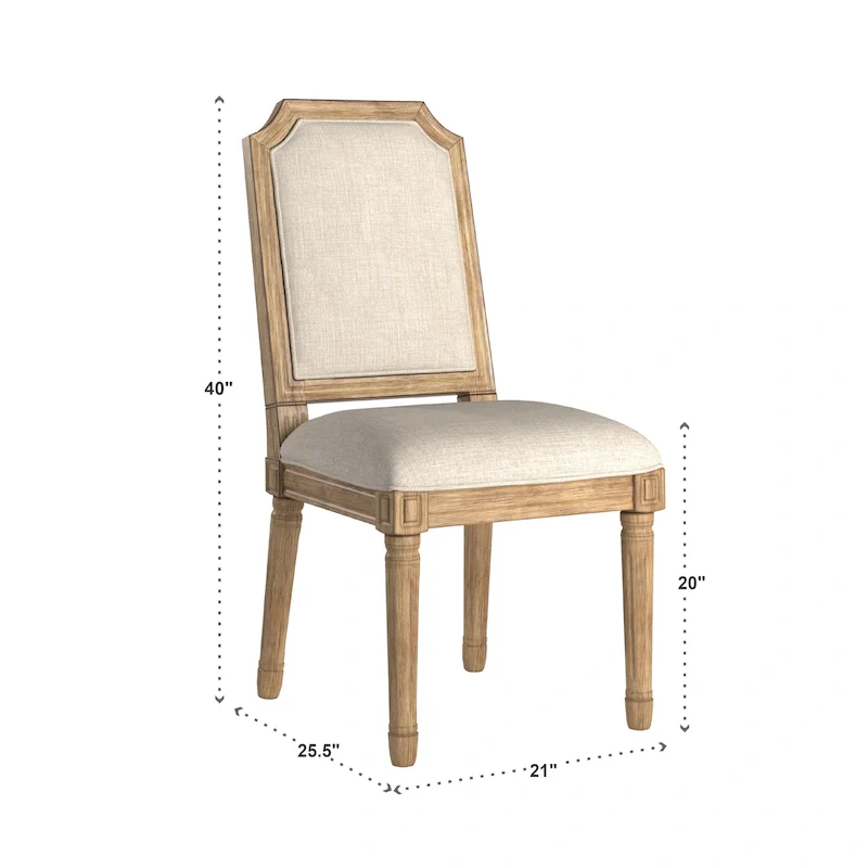 Arched-Back Linen and Solid Wood Dining Chairs (Set of 2)