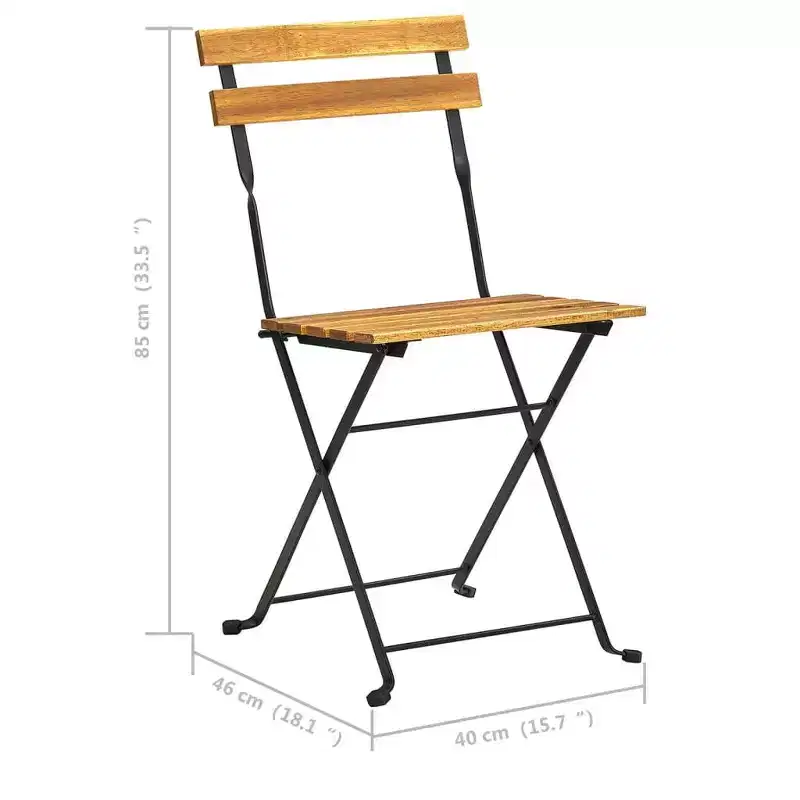 vidaXL Bistro Table And Chair Brown and Black Solid Acacia Wood Medium