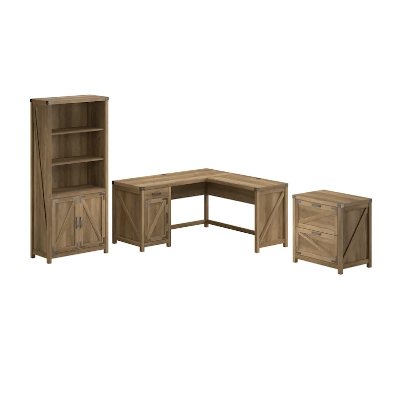 Knoxville 60W L-Desk with File Cabinet and Bookcase by