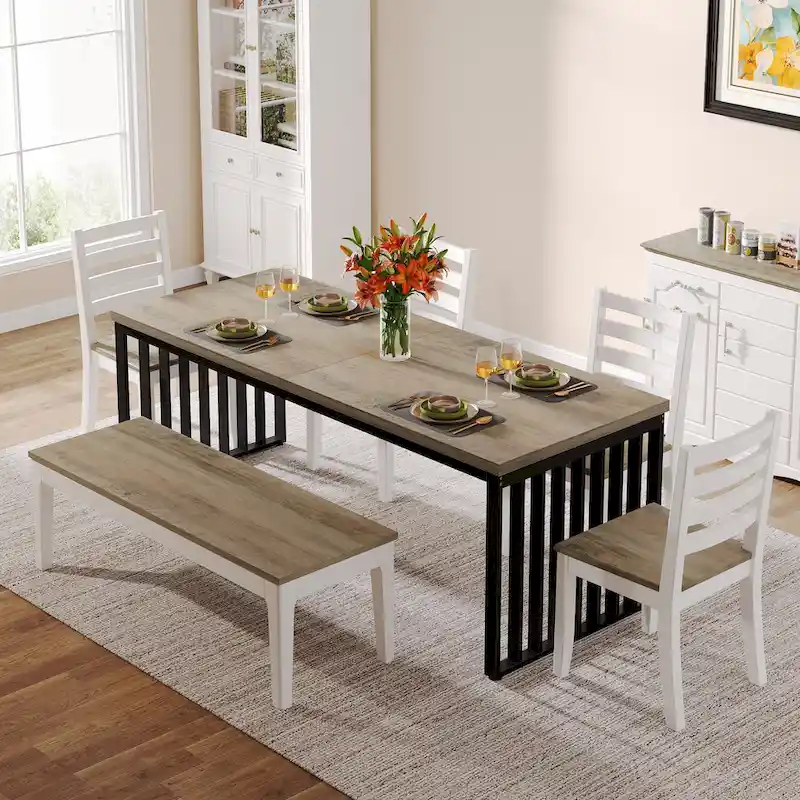 78.74-inch Kitchen Dining Table with Metal Legs
