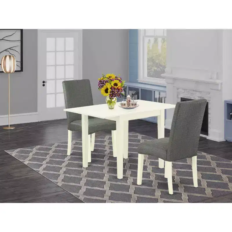 HomeStock 3-Piece Linen White Finish Solid Wood Top Dining Table Set