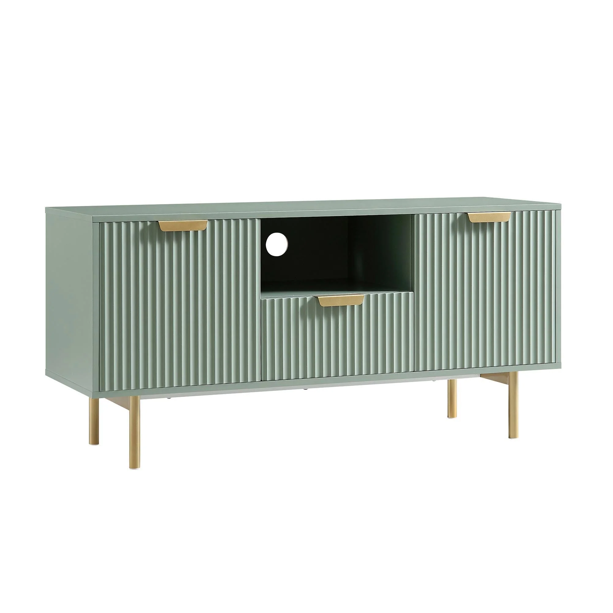 Ridged TV Media Unit, Matte Sage Green