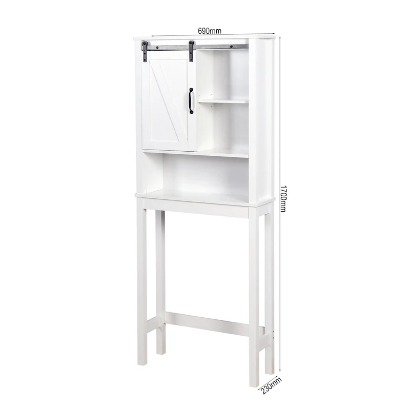 Over-the-Toilet Storage Cabinet With Adjustable Shelves and A Barn Door