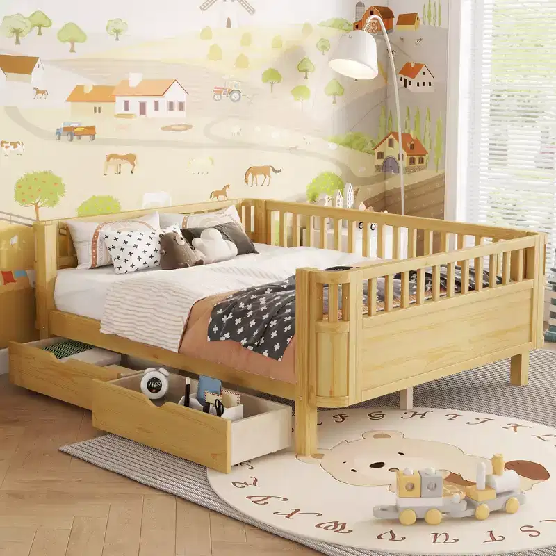 GDFStudio Cooper Modern Wood Kid Platform Bed with Rails
