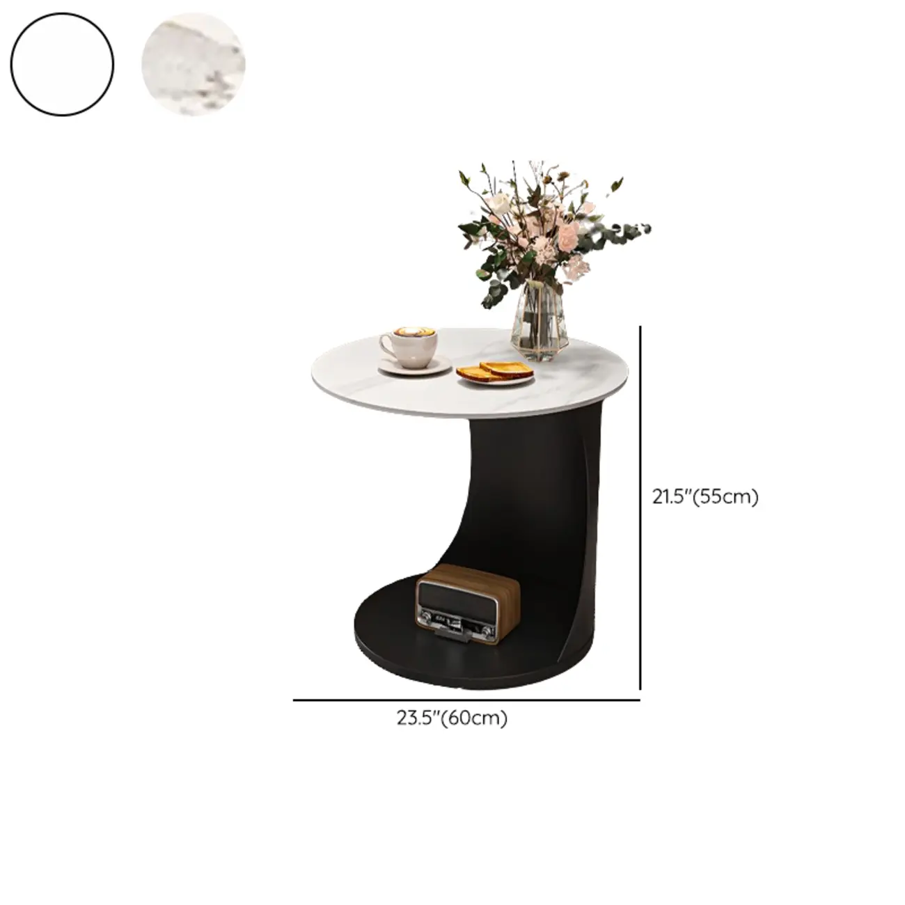 Classic C-Shaped White Marble Side Table with Gold Metal Base