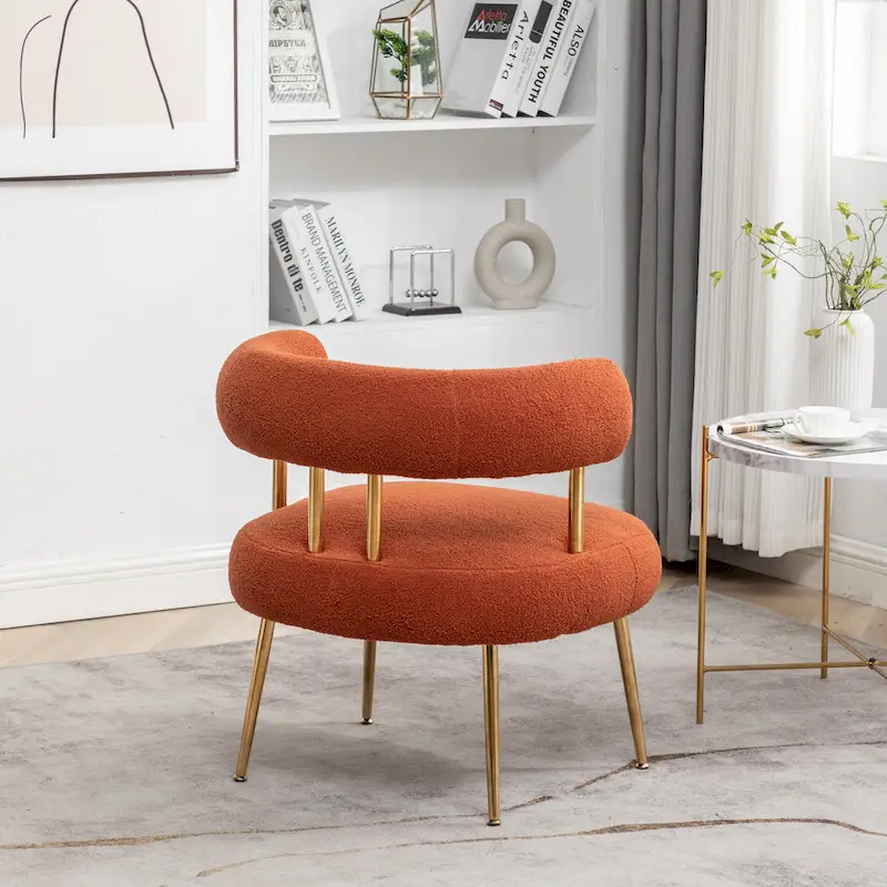 Modern Glam Upholstered Comfy Open-Back Accent Vanity Chair with Golden Legs