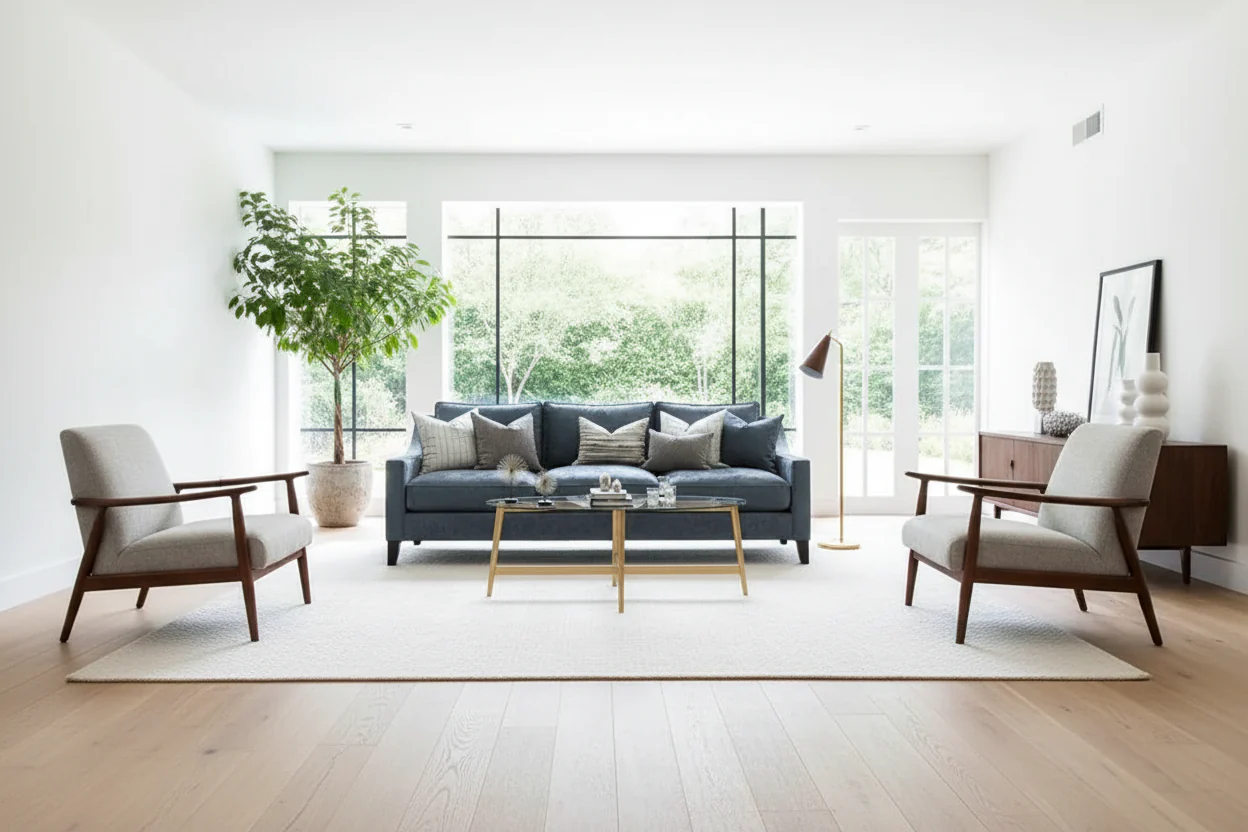 Oval Tempered Glass Coffee Table – Brass / Blackened Bronze, Tapered Steel Legs