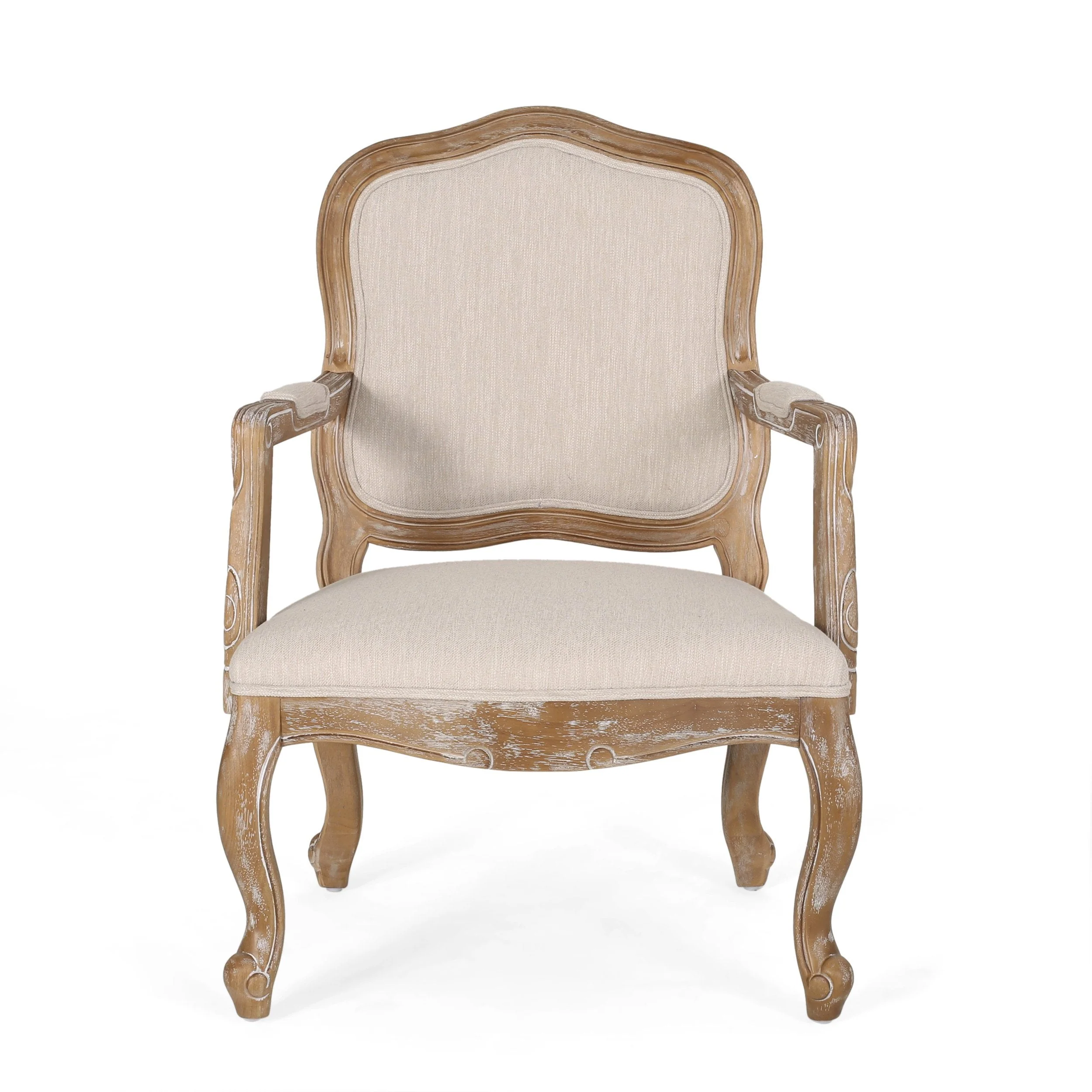 French Country Wood Upholstered Dining Armchair - NH581513