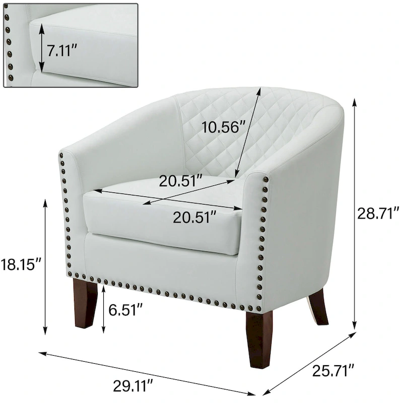 Ethan Accent Chair Barrel PU Leather with Nailhead Trim