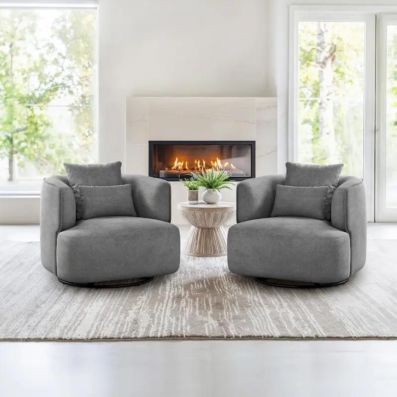 Swivel Accent Armchair Fabric Blend, Modern Barrel Living Room Sofa Chair - 32.7 W x 32.7 D x 26.8 H