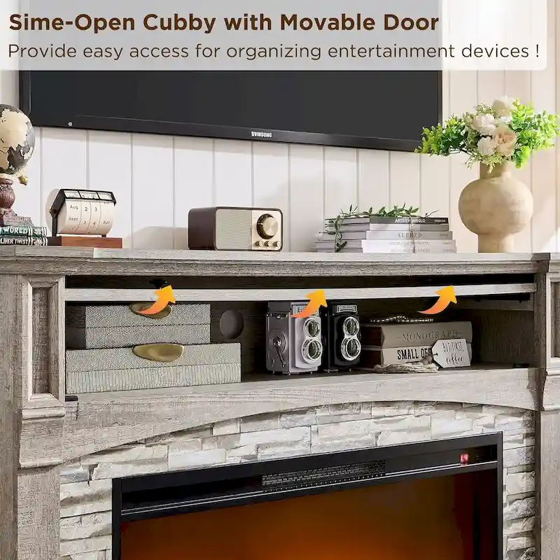 Farmhouse Fireplace TV Stand with Mantel, Tall Entertainment Center