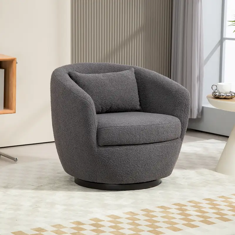 Grey PU Leather Swivel Barrel Chair with Hidden Storage – Seats 1