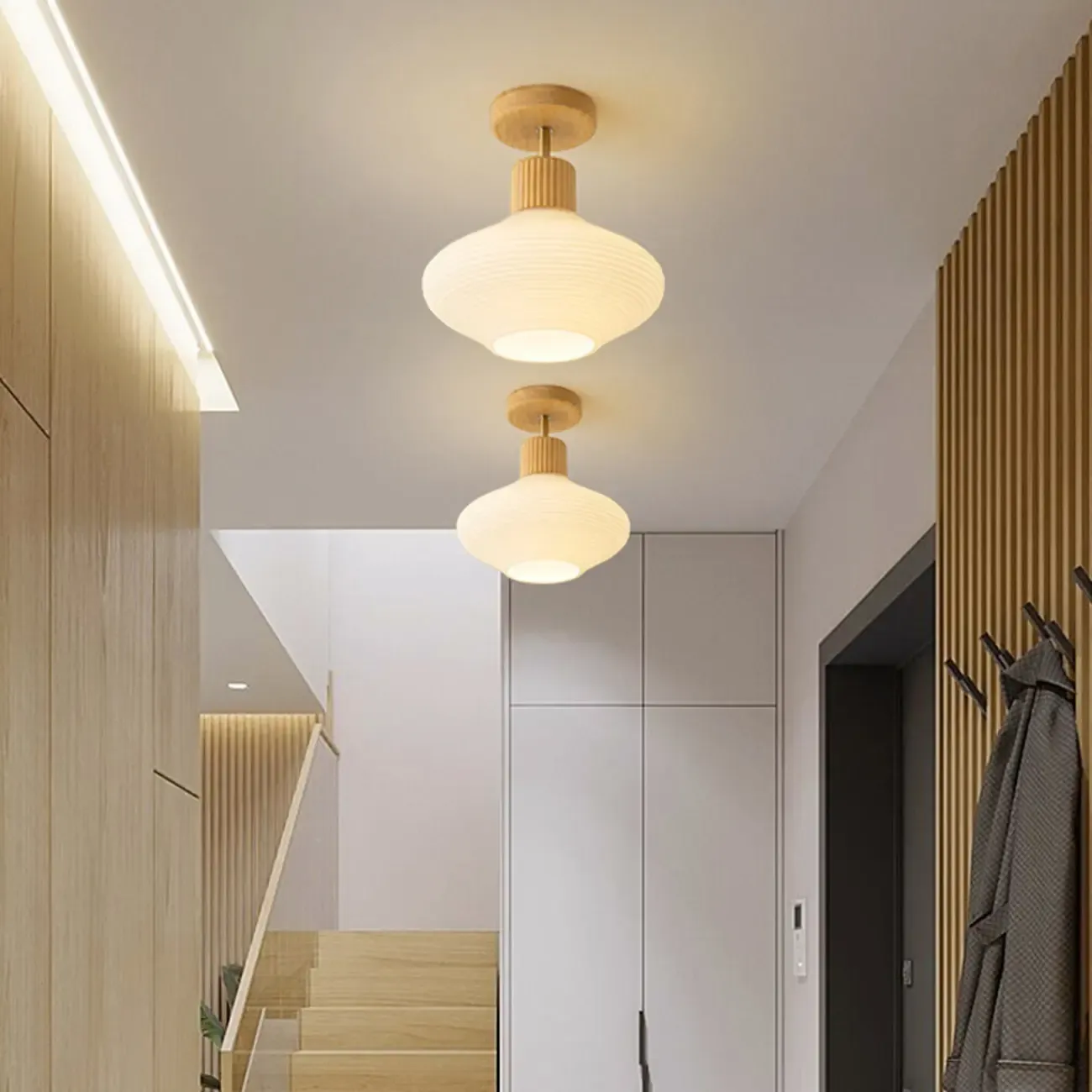 5 to 9 Inch Geometric Wooden Semi Flush Ceiling Light