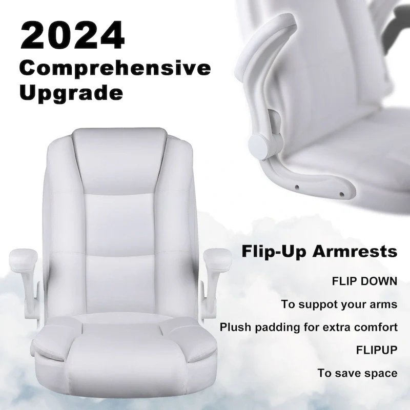 Big and Tall Ergonomic High Back Adjustable Height Leather Executive Chair with Padded Flip-up Arms