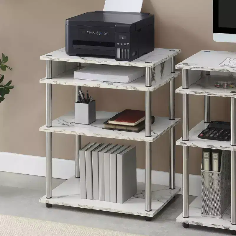 Breighton Home Designs2Go No Tools Printer Stand with Shelves in White Faux Marble