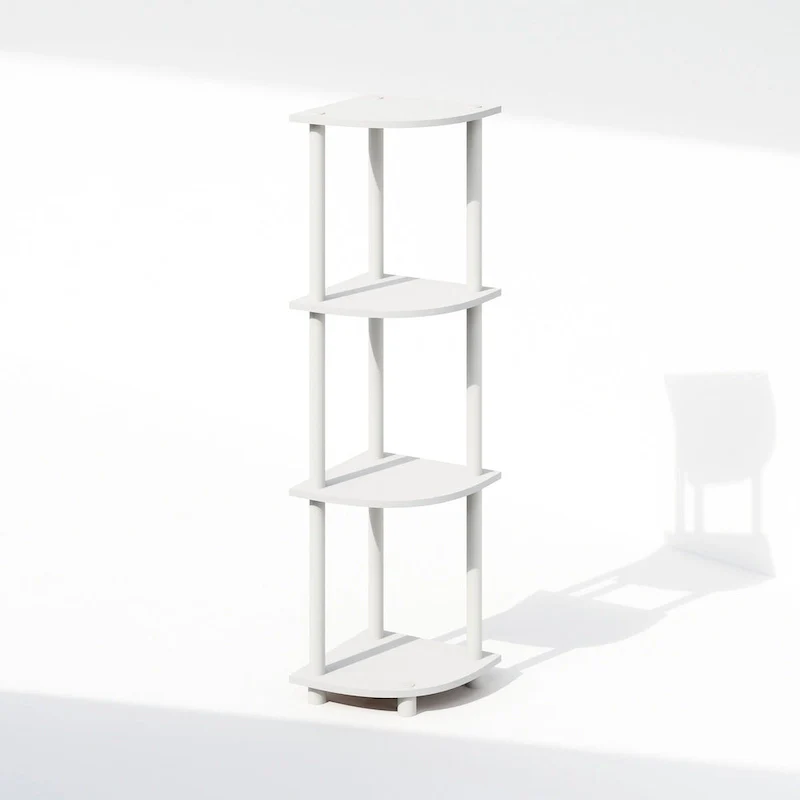 4-Tier Corner Display Shelf – White, CARB-Grade Composite Wood, Space-Saving, Easy Assembly