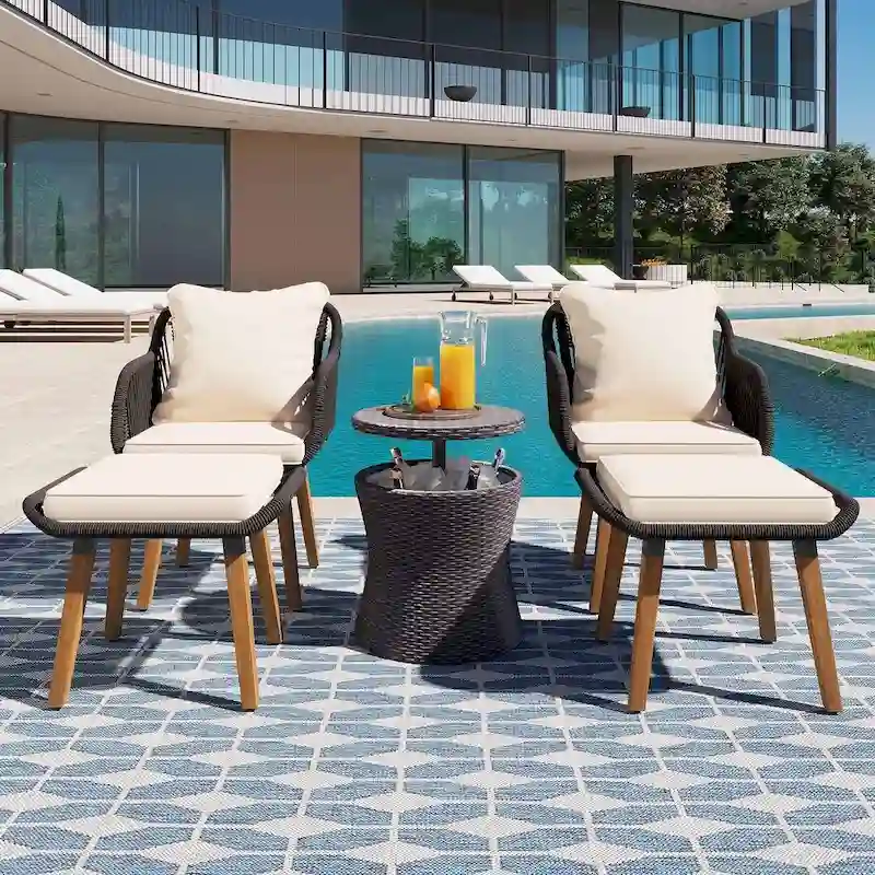 5 Pieces Patio Handmade Weave Conversation Set Outdoor Bistro Set