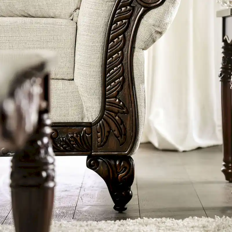 Culprina Traditional Light Grey Chenille Upholstered Rolled Arms Sofa by Furniture of America