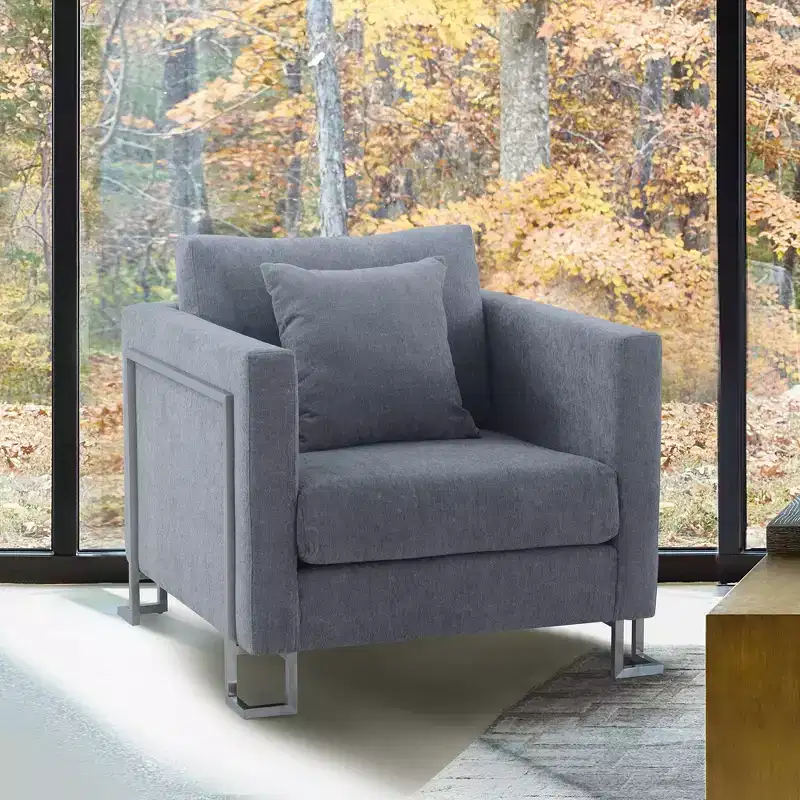 Heritage Fabric Upholstered Accent Chair: Armen Living, Sturdy Frame, Metal Legs, Includes Toss Pillow
