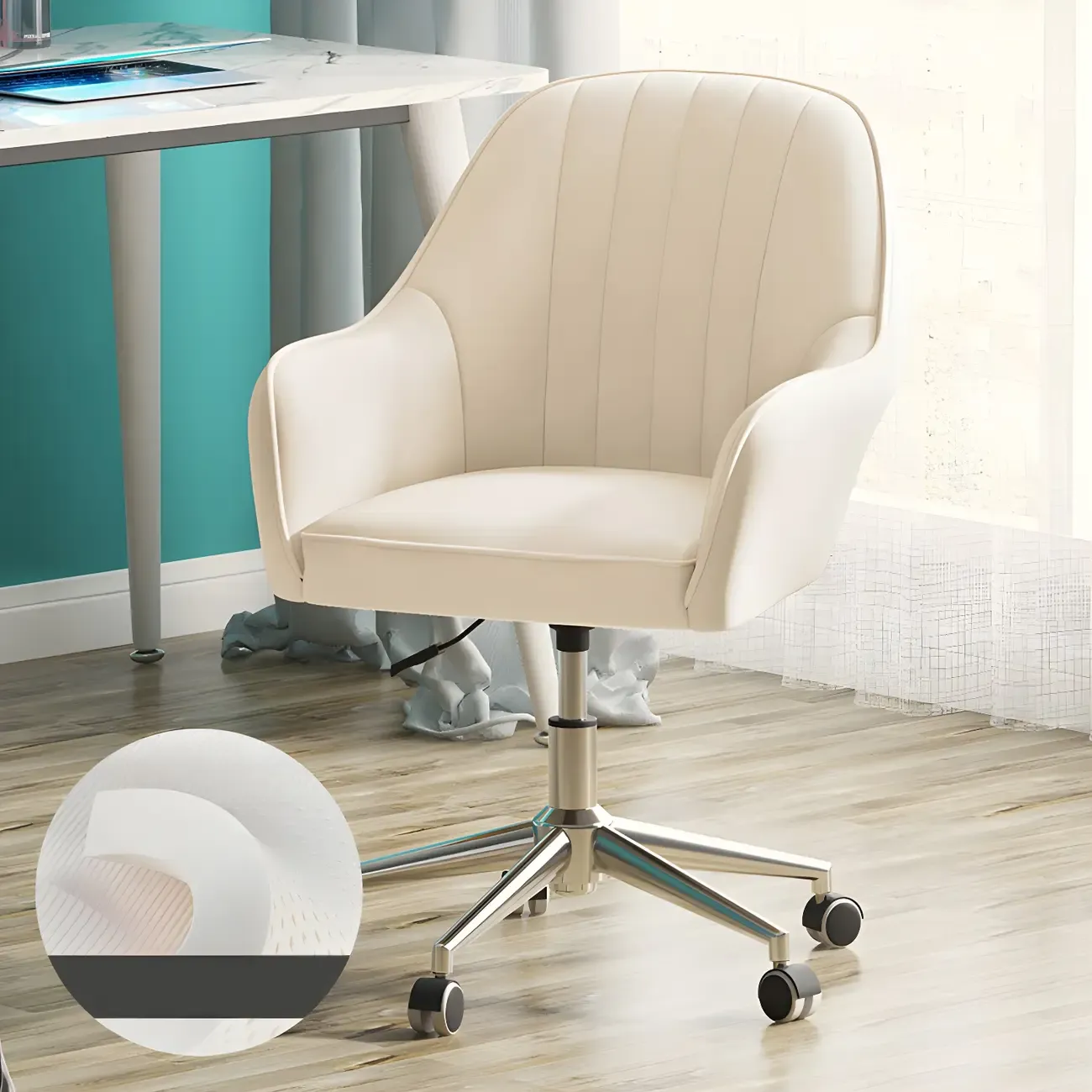 Modern Yellow Leather Swivel Office Chair