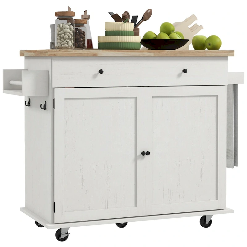 Rolling Kitchen Island with Storage on Wheels with Drawer
