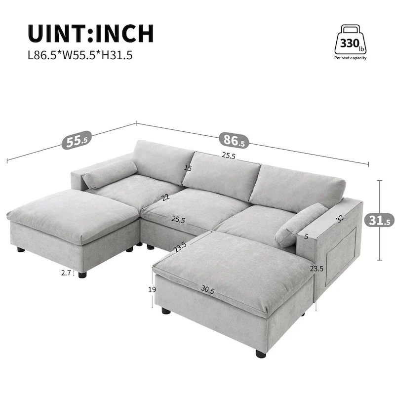 Merax 5 Seat U Shaped Sleeper Couch Set