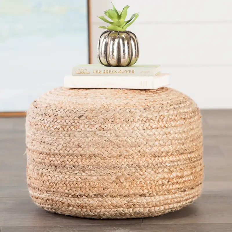 7-Color Boho Round Braided Jute Pouf Ottoman / Foot Stool
