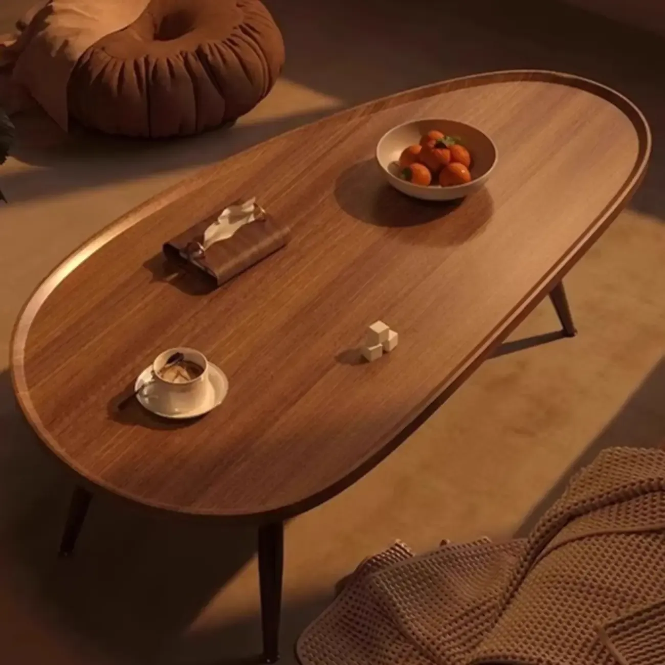 Modern Walnut Metal Base Wood Coffee Table with Tray Top