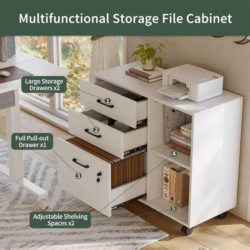 3-Drawer Mobile File Cabinet - 14.2 D x 31.5 W x 25.4 H