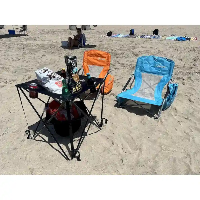 Portable Folding Camping Table, Double Deck, 4 Cup Holders & Carry Bag, Picnic & Beach