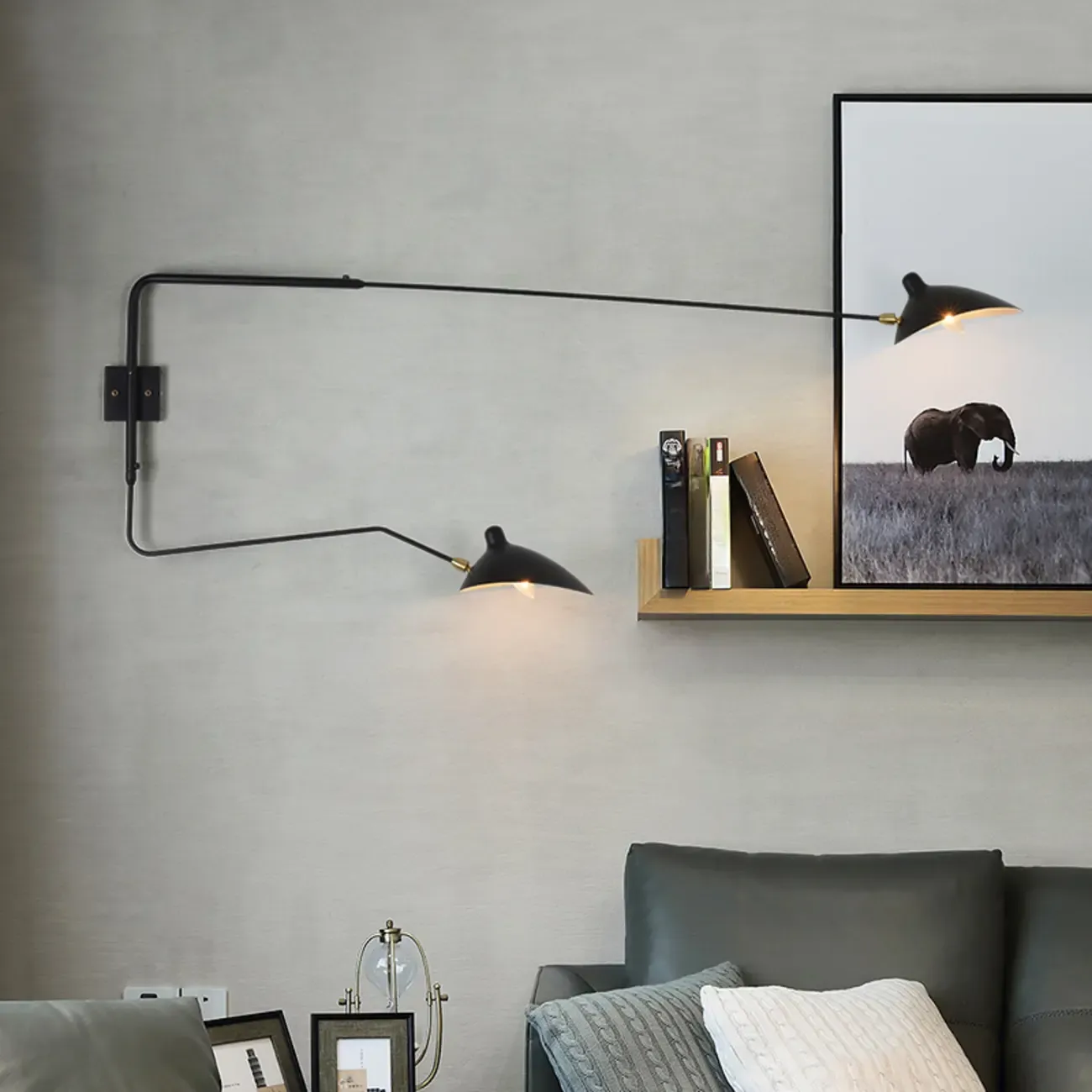 Modern Metal Industrial 2-Light Swing Arm Wall Light