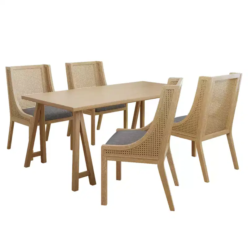 Christopher Knight Home Sorenza 5 Pieces Cane Rattan and Rubberwood Dining Set