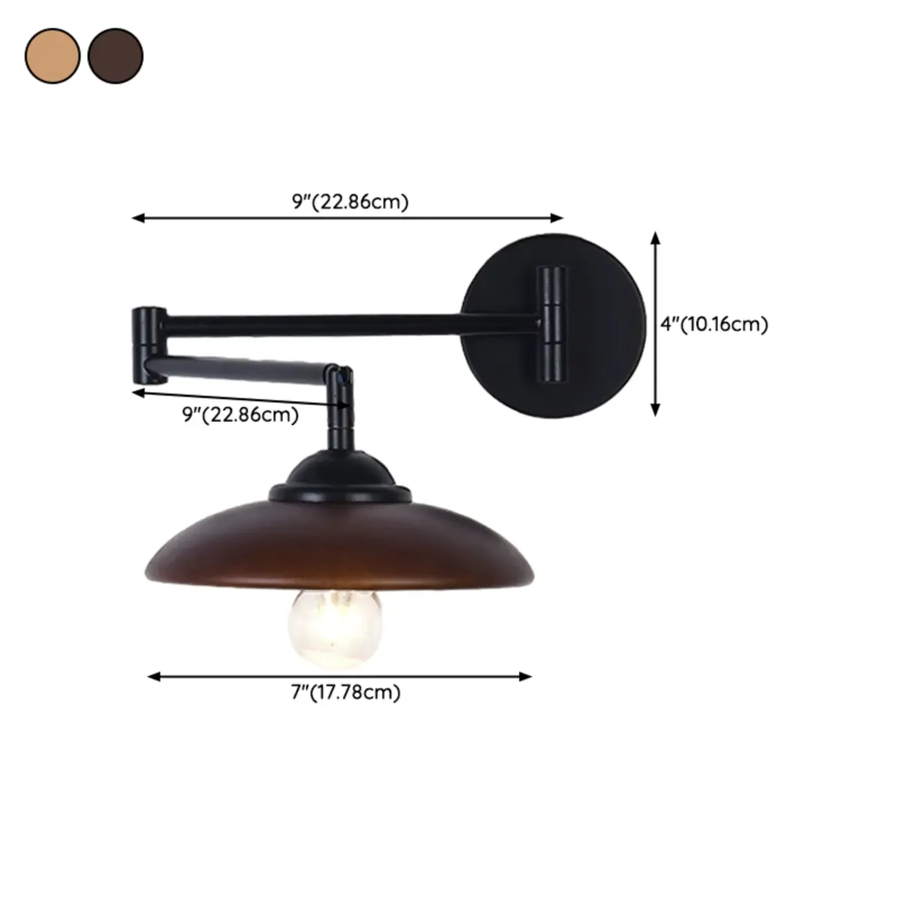 18 Small Bedside Swing Arm Wall Light with Wooden Shade