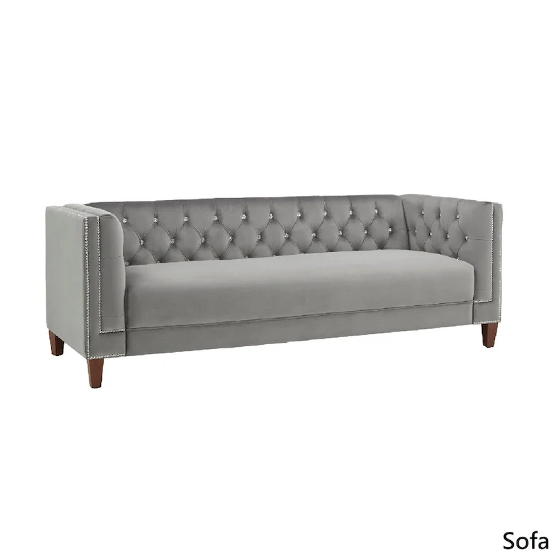 Layla Jewel-tuft Grey Velvet Seating with Nailhead by iNSPIRE Q Bold