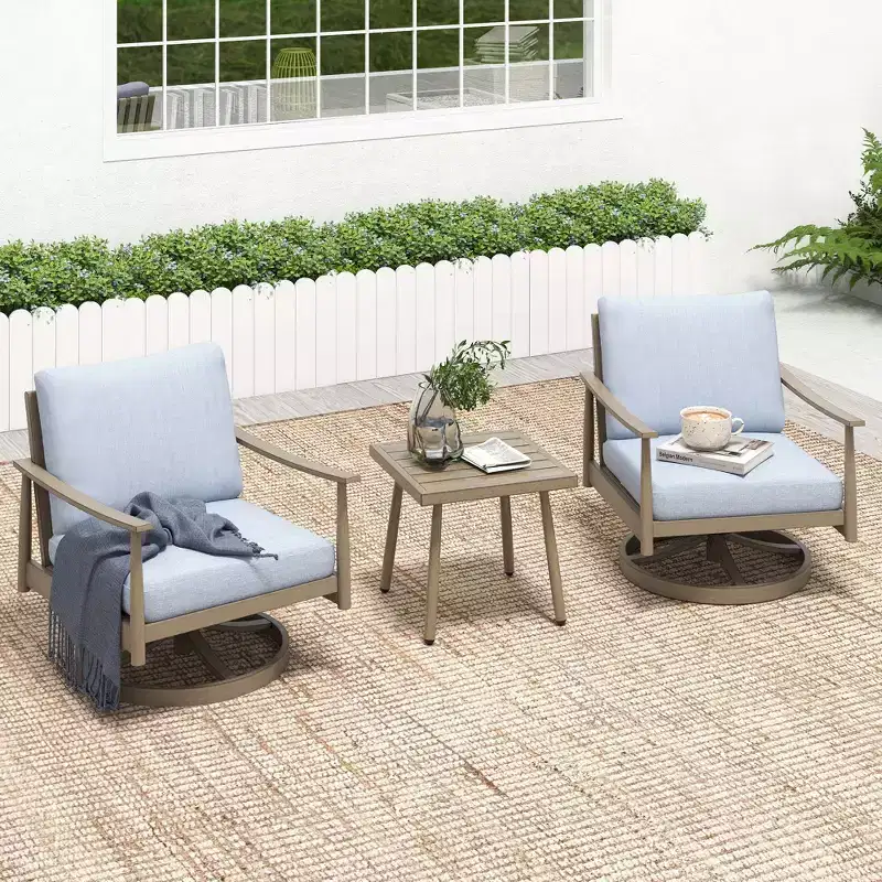 HAPPATIO Patio Bistro Set Outdoor,3 Pieces Patio Aluminum Conversation Set, Swivel Chairs and Side Table for Garden Pool Lawn