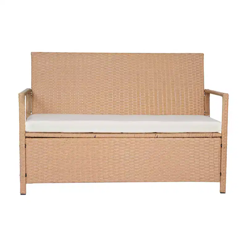 VEVOR Outdoor Storage Bench, 2-Person PE Rattan Storage Bench, 70 Gal Deck Box with Cushion, Supports up to 265 lbs, Brown
