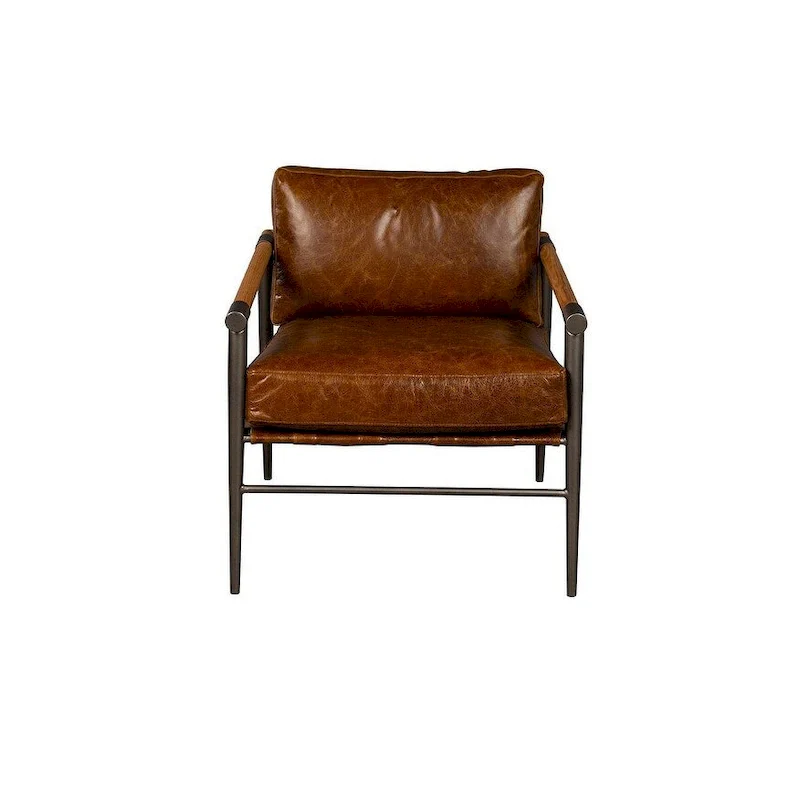 Chocolate Brown Accent Chair with Wooden Arms
