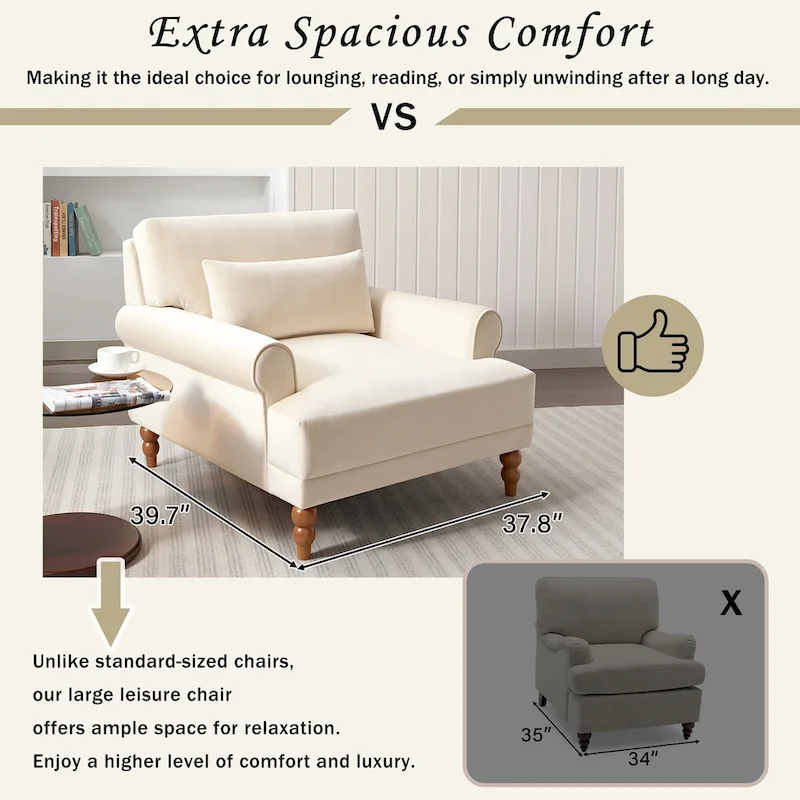 Beige 37.8 Velvet Accent Chair