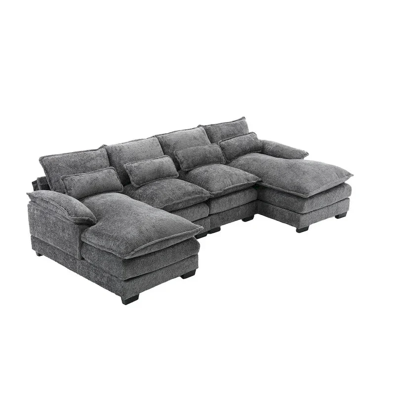 110.63 Modern U-Shaped Chenille 4 Seater Sectional Sofa with Double Cushions, 2 Chaise and High-Density Foam