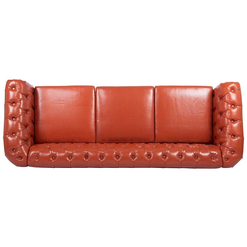 Tufted Sofa - Faux Leather, Rolled Arms Design, Seats 3