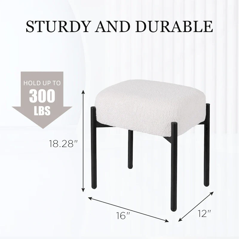 Faux Teddy Fur Round Vanity Stool, Ottoman Foot Stool