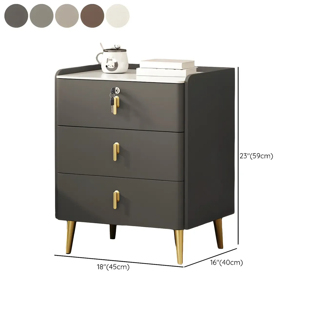 Modern Faux Leather 3 Drawers Nightstand with Stone Top