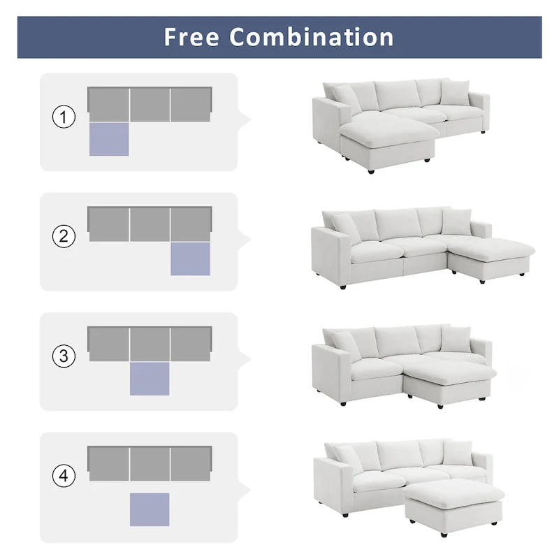 101  L-Shaped Cloud Sectional Sofa with Ottoman & Pocket Springs