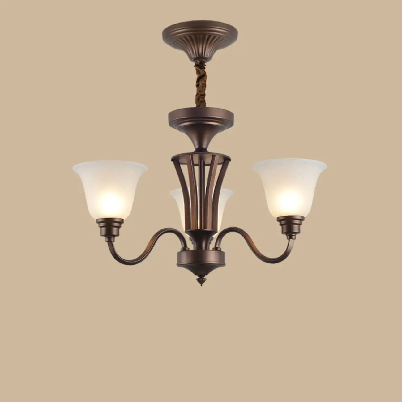 Multi-Light Vintage Metal Chandelier with White Glass Shade