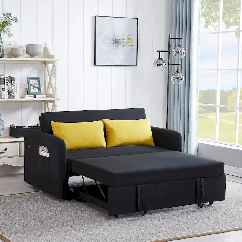 Grey / White / Black Convertible Sofa Bed with USB Port – Seats 2
